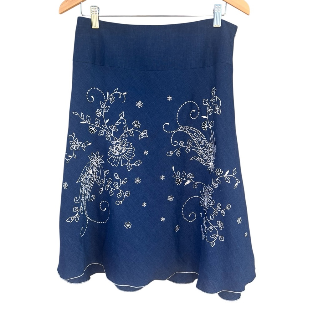 Jones New York Blue Linen blend embroidered skirt - Size 8